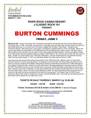 Burton Cummings Friday, June 3