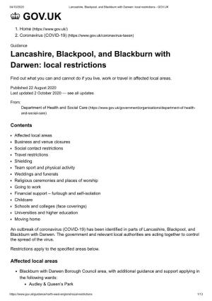 Lancashire, Blackpool, and Blackburn with Darwen: Local Restrictions - GOV.UK GOV.UK