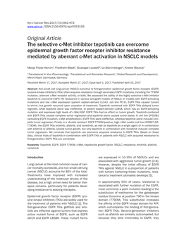 Original Article the Selective C-Met Inhibitor Tepotinib Can Overcome