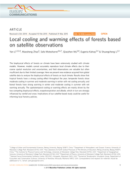 Local Cooling and Warming Effects of Forests Based on Satellite Observations