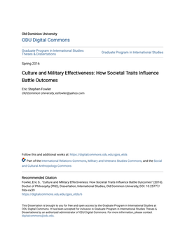 Culture and Military Effectiveness: How Societal Traits Influence Battle Outcomes