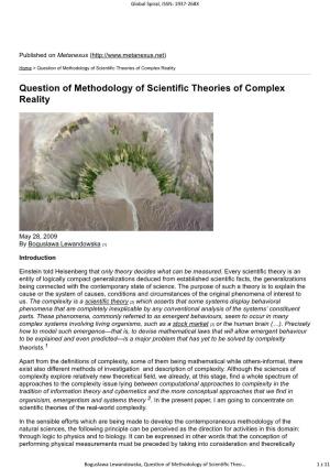 Question of Methodology of Scientific Theories of Complex Reality