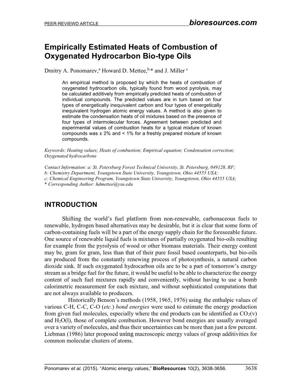 Bioresources.Com Empirically Estimated Heats of Combustion Of