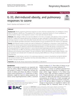 IL-33, Diet-Induced Obesity, and Pulmonary Responses to Ozone David I