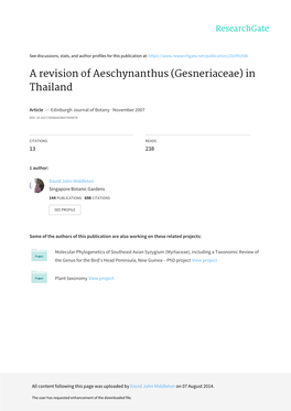 A Revision of Aeschynanthus (Gesneriaceae) in Thailand
