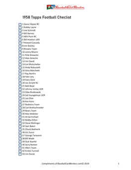 1958 Topps Football Checlist