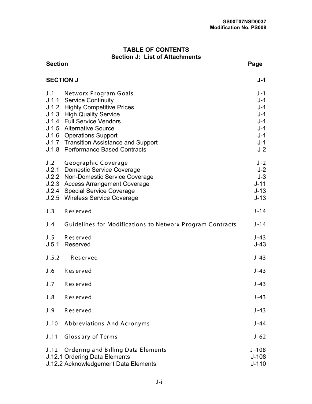 Section J: List of Attachments Section Page