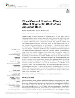 Floral Cues of Non-Host Plants Attract Oligolectic Chelostoma Rapunculi Bees