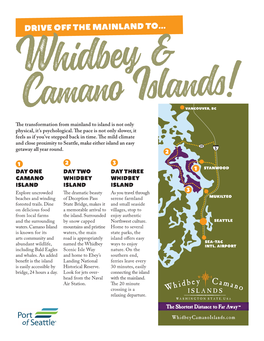 Drive Off the Mainland To... Whidbey & Slands Camano I Vancouver, BC ! the Transformation from Mainland to Island Is Not Only Physical, It’S Psychological