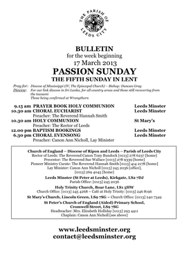 Passion Sunday the Fifth Sunday in Lent