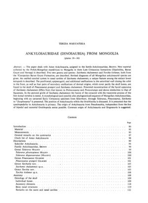 ANKYLOSAURIDAE (DINOSAURIA) from MONGOLIA -.: Palaeontologia Polonica
