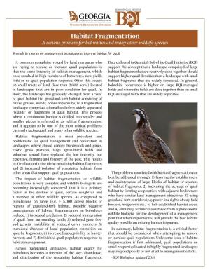 Habitat Fragmentation a Serious Problem for Bobwhites and Many Other Wildlife Species