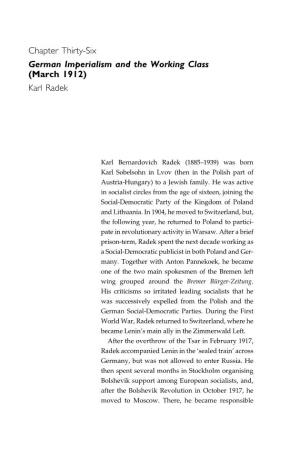 Chapter Thirty-Six German Imperialism and the Working Class (March 1912) Karl Radek