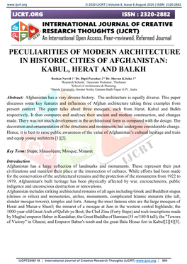 Peculiarities of Modern Architecture in Historic Cities of Afghanistan: Kabul, Herat and Balkh
