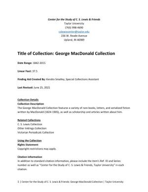 George Macdonald Collection
