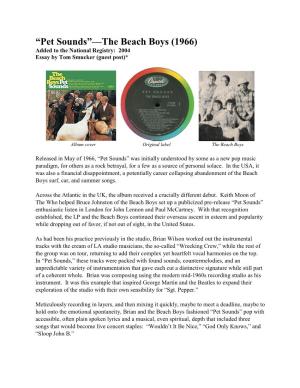 Pet Sounds”—The Beach Boys (1966) Added to the National Registry: 2004 Essay by Tom Smucker (Guest Post)*