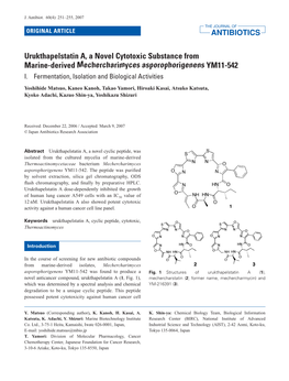 Urukthapelstatin A, a Novel Cytotoxic Substance from Marine-Derived Mechercharimyces Asporophorigenens YM11-542 I