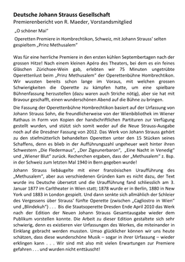 Premierenkritik Deutsche Johann Strauss Gesellschaft
