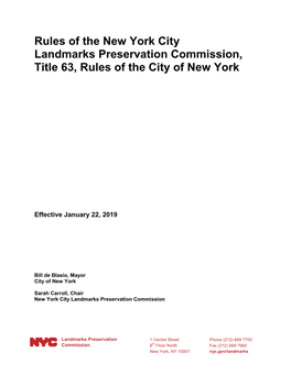 Rules of the New York City Landmarks Preservation Commission, Title 63, Rules of the City of New York