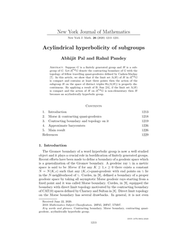 New York Journal of Mathematics Acylindrical Hyperbolicity Of