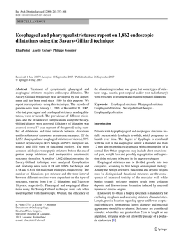 Esophageal and Pharyngeal Strictures: Report on 1,862 Endoscopic Dilatations Using the Savary-Gilliard Technique