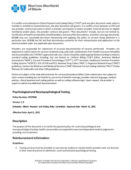 Psychological/Neuropsychological Testing Clinical Payment and Coding Policy