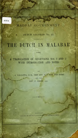 The Dutch in Malabar : Being a Translation of Selections Nos. 1 and 2
