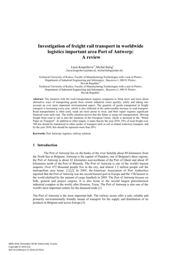 Investigation of Freight Rail Transport in Worldwide Logistics Important Area Port of Antwerp: a Review