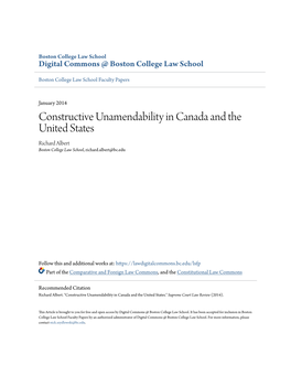 Constructive Unamendability in Canada and the United States Richard Albert Boston College Law School, Richard.Albert@Bc.Edu