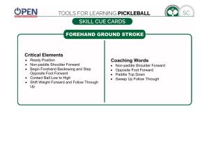 FOREHAND GROUND STROKE Critical Elements Coaching Words