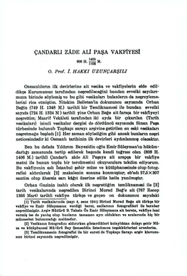 Çandarlı Zâde Ali Paşa Vakfiyesi 808 H. 1405/1406 M