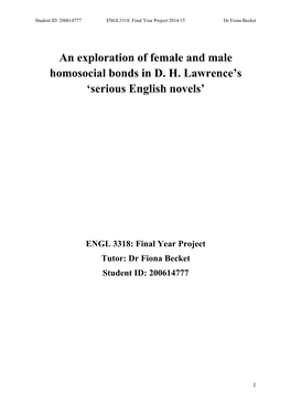 An Exploration of Female and Male Homosocial Bonds in DH Lawrence's