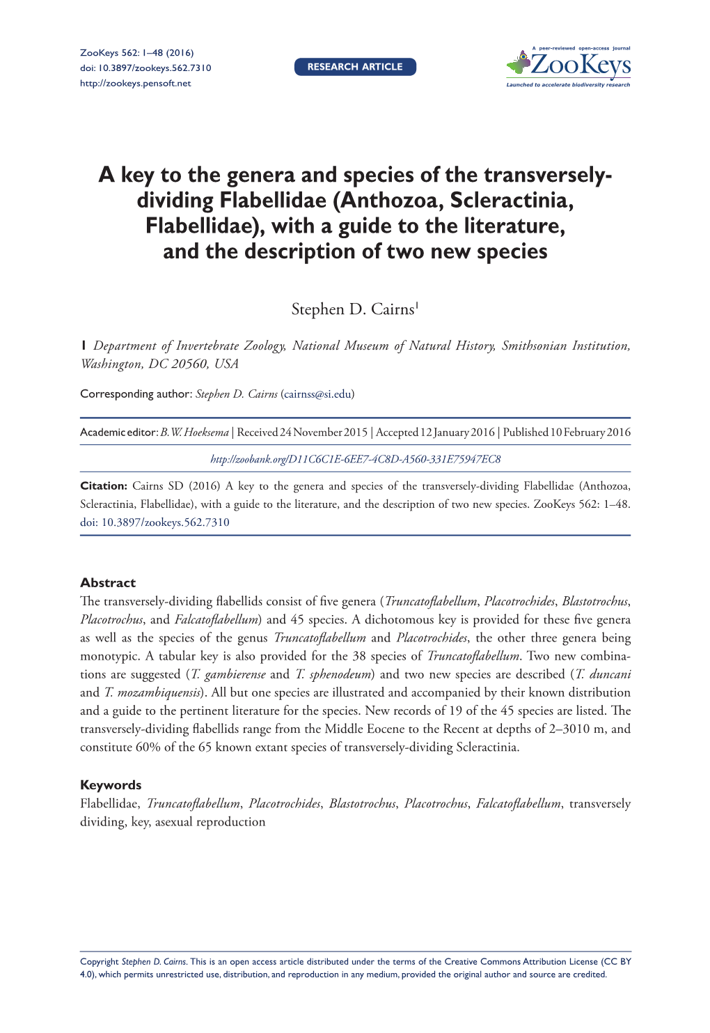 Anthozoa, Scleractinia, Flabellidae), with a Guide to the Literature, and the Description of Two New Species