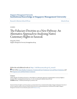 The Fiduciary Doctrine As a New Pathway: an Alternative Approach to Analysing Native Customary Rights in Sarawak