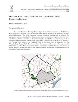 Historic Context Statement for Lower Northeast Planning District 2012