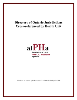 Directory of Ontario Jurisdictions Cross-Referenced by Health Unit