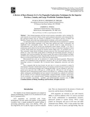 A Review of Rare-Element (Li-Cs-Ta) Pegmatite Exploration Techniques for the Superior Province, Canada, and Large Worldwide Tantalum Deposits