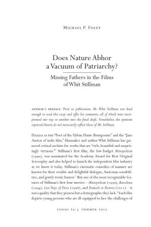 Does Nature Abhor a Vacuum of Patriarchy? Missing Fathers in the Films of Whit Stillman