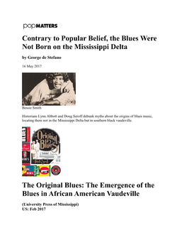 Contrary to Popular Belief, the Blues Were Not Born on the Mississippi Delta by George De Stefano