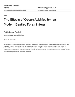 THE EFFECTS of OCEAN ACIDIFICATION on MODERN BENTHIC FORAMINIFERA by Laura R. Pettit a Thesis Submitted to Plymouth University I