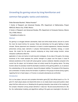 Unraveling Go Gaming Nature by Ising Hamiltonian and Common Fate Graphs: Tactics and Statistics