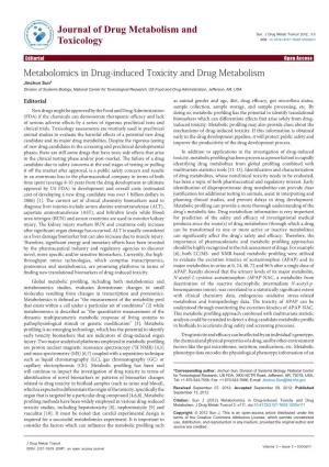 Metabolomics in Drug-Induced Toxicity and Drug Metabolism