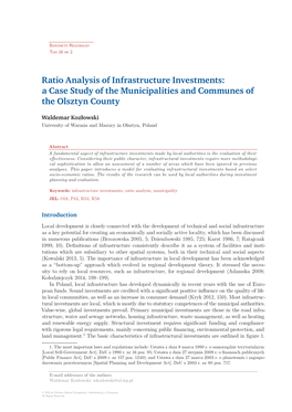 Ratio Analysis of Infrastructure Investments: a Case Study of the Municipalities and Communes of the Olsztyn County