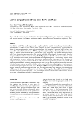 Current Perspectives in Intronic Micro Rnas (Mirnas)