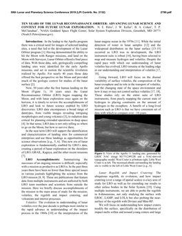 Ten Years of the Lunar Reconnaissance Orbiter: Advancing Lunar Science and Context for Future Lunar Exploration