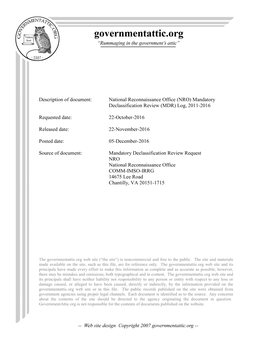 National Reconnaissance Office (NRO) Mandatory Declassification Review (MDR) Log, 2011-2016