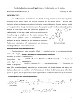 Synthesis, Luminescence, and Applications of Coelenterazine and Its Analogs