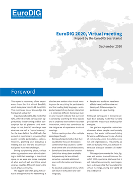 Eurodig 2020, Virtual Meeting, Report by the Eurodig Secretariat