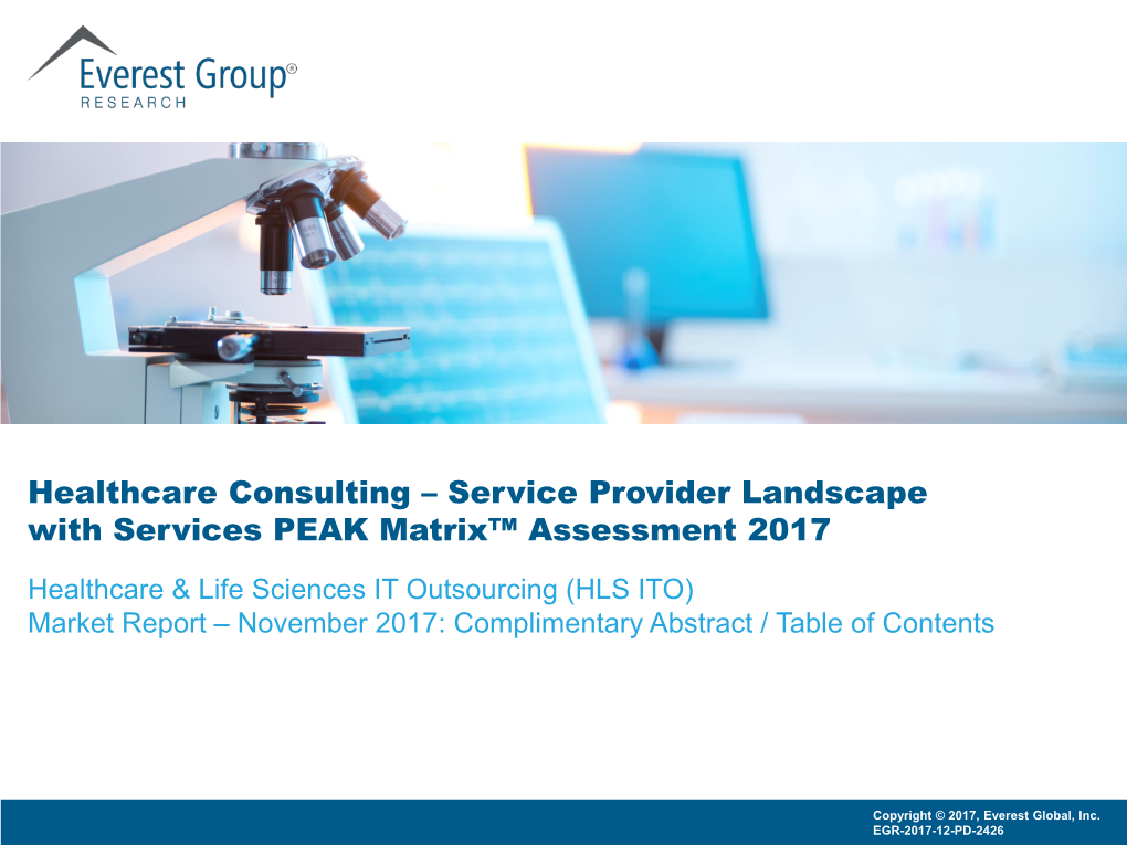 Healthcare Consulting – Service Provider Landscape with Services PEAK Matrix™ Assessment 2017