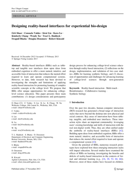 Designing Reality-Based Interfaces for Experiential Bio-Design